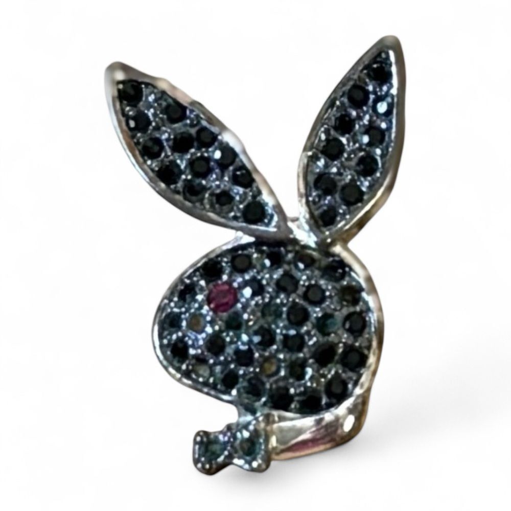 Vintage Rare Playboy Silver And Black Crystal Bunny Charm For A Necklace 50$